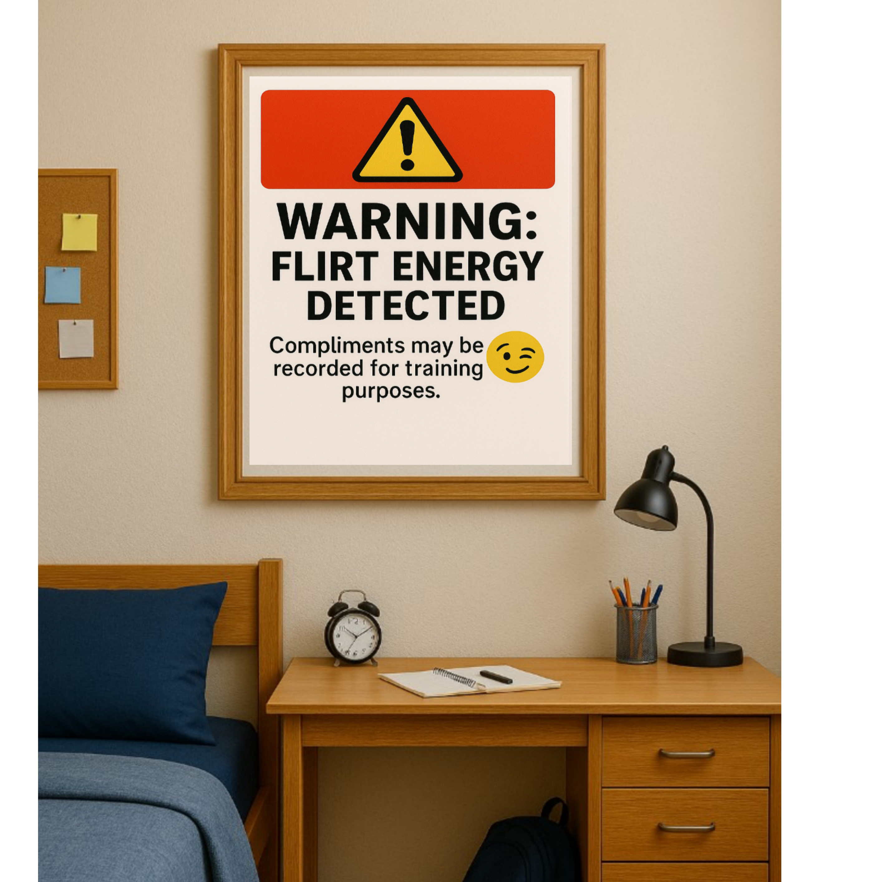 Warning: Flirt Energy Detected Sign – Funny Flirty Wall Art | Humor Decor for Office, Bedroom or Studio 13x19in