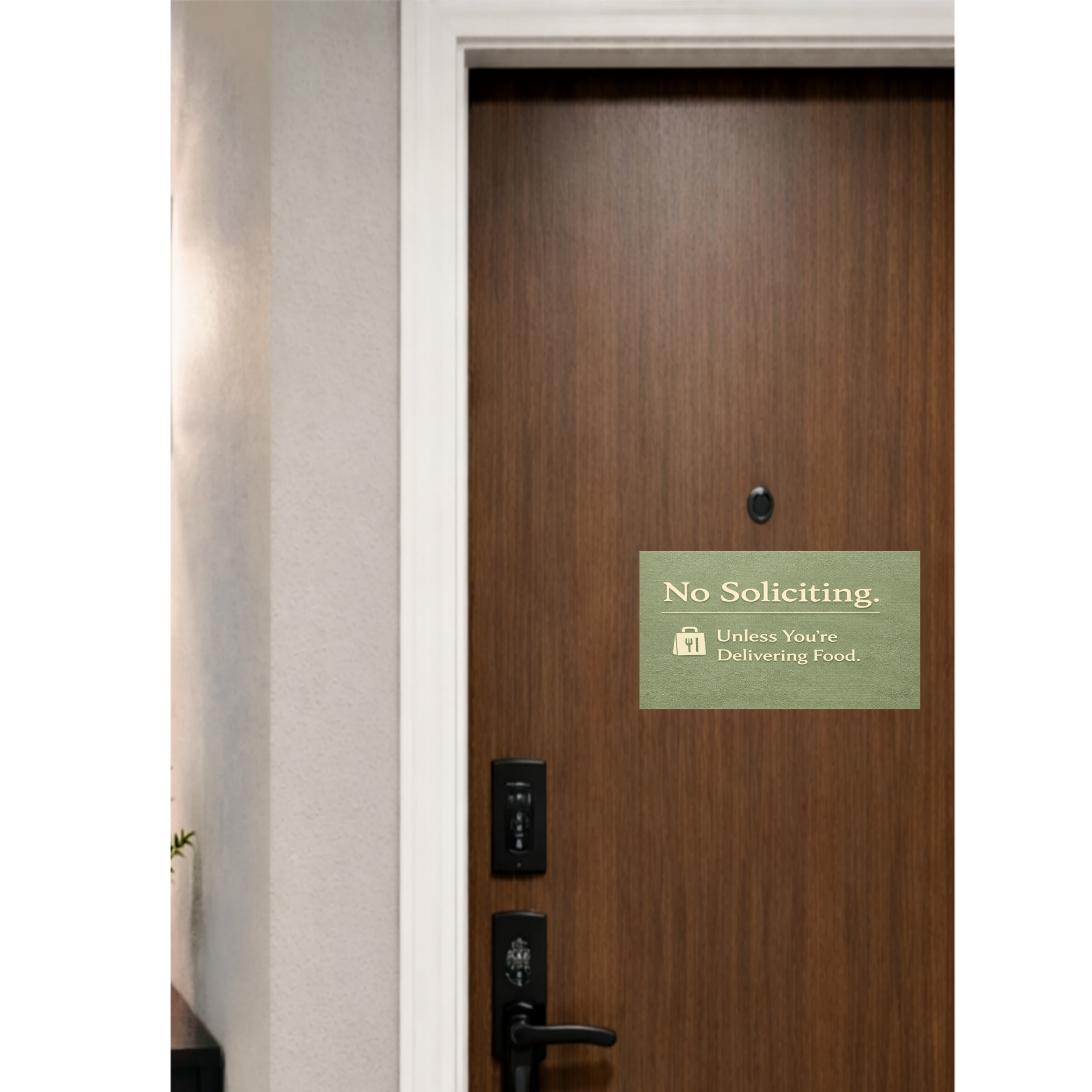 NO SOLICITING UNLESS YOU'RE DELIVERING FOOD, LAMINATED, ALUMINUM BACKING 4X6