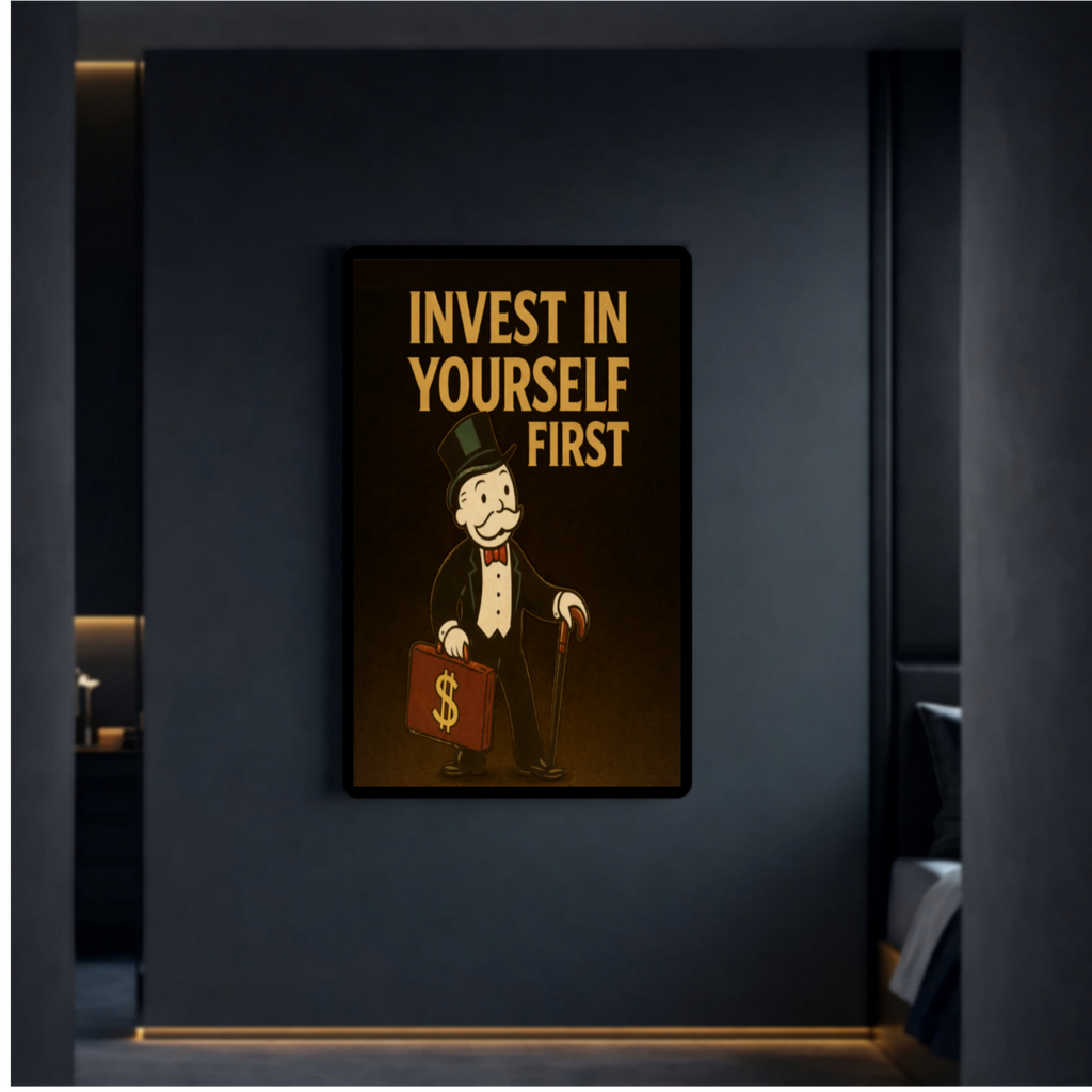 Invest In Yourself First Wall Sign – Entrepreneur Motivation Decor | Money Mindset Office Wall Art 13x19in