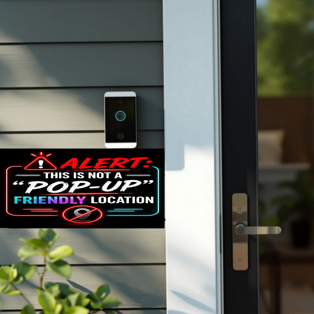 Alert Not A Pop Up Friendly Location Sign Funny No Soliciting Door Sign Modern Neon Style Decor 5x9in