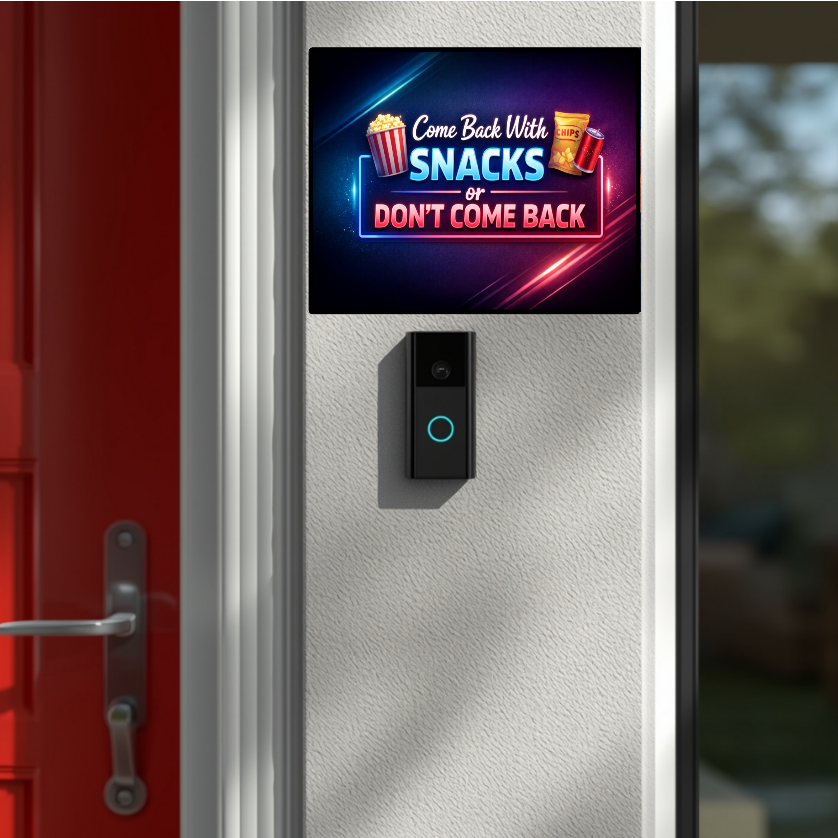 Funny No Soliciting Sign – “Come Back With Snacks or Don’t Come Back” | Do Not Knock Door Sign | Humorous Entryway Decor