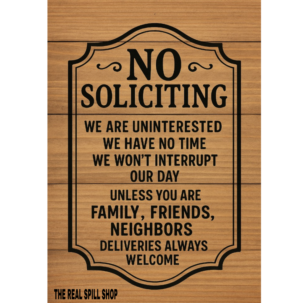 No Soliciting Door Sign – Laminated or Framed Front Door Warning | Rustic Wood Style Home Entry Sign