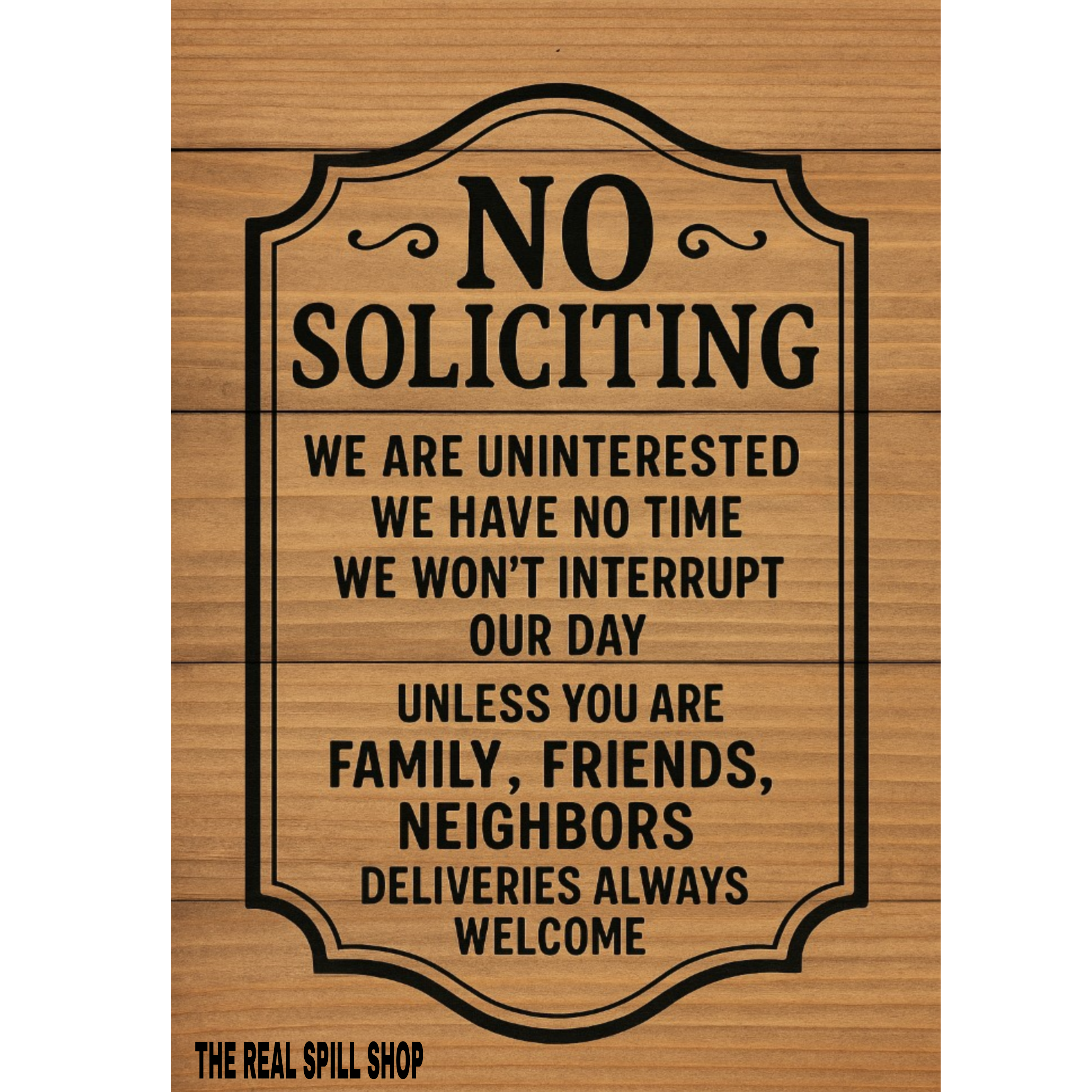 No Soliciting Door Sign – Laminated or Framed Front Door Warning | Rustic Wood Style Home Entry Sign