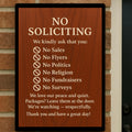 Elegant No Soliciting Sign – Polite Door Sign with Rules – 13x19 Laminated Front Door Notice – No Sales No Flyers No Politics