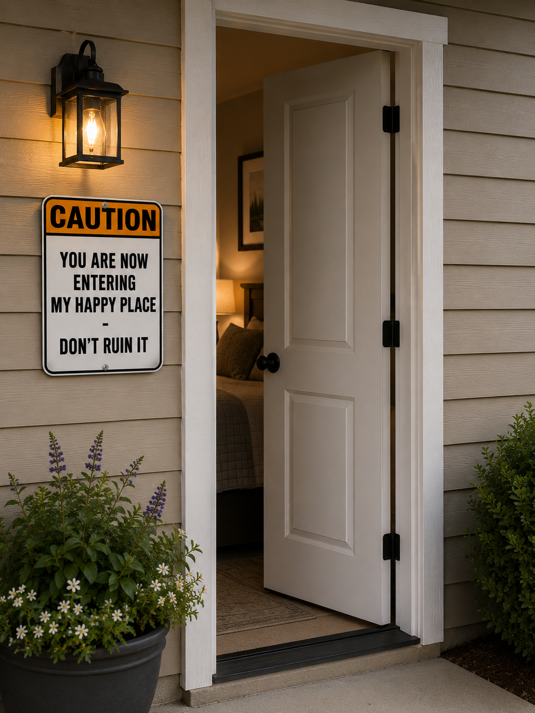 Funny Happy Place Sign Laminated 13x19 | Funny Home Decor | Caution Entering My Happy Place Sign | Man Cave Wall Art