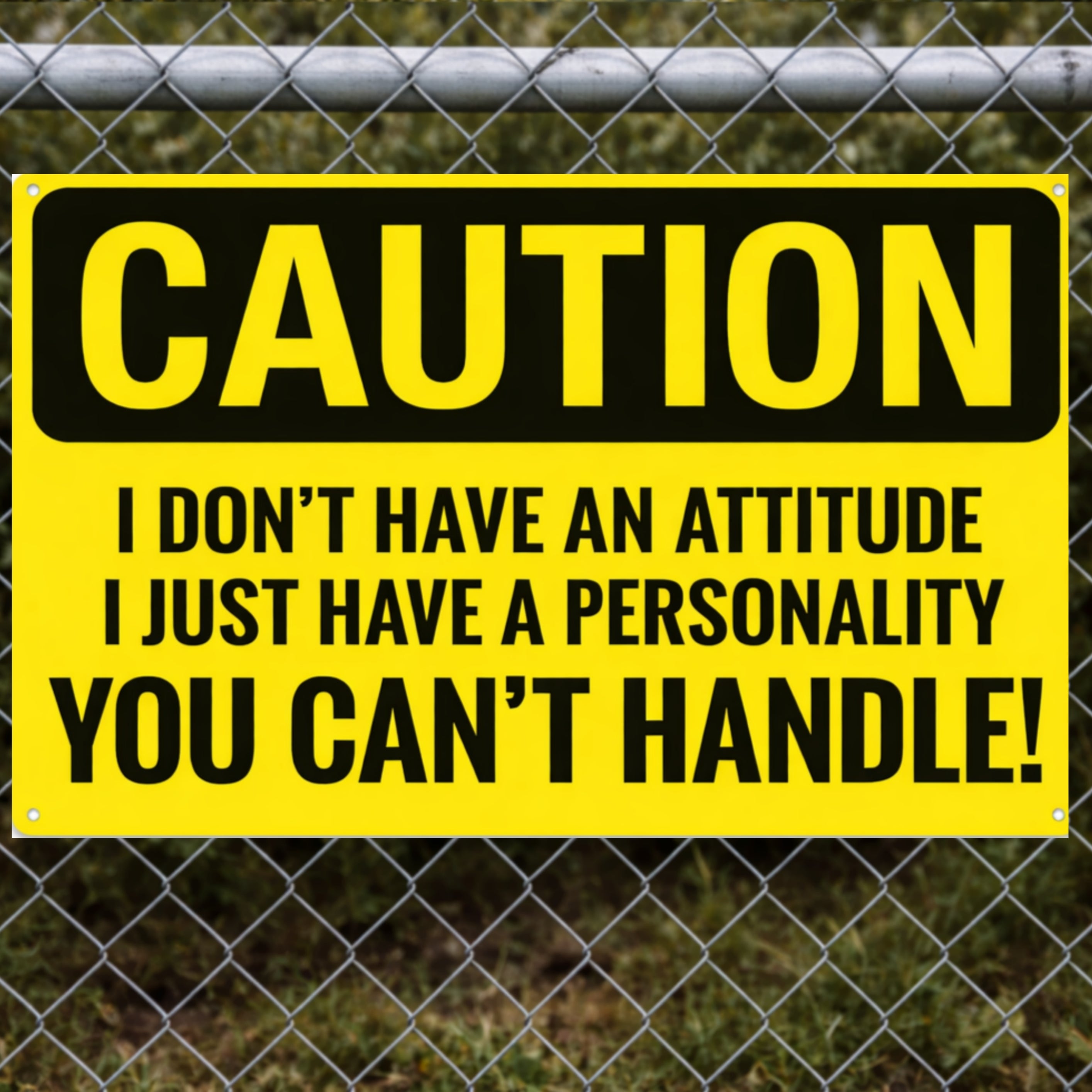 Funny Caution Sign – “I Don’t Have an Attitude, I Have a Personality You Can’t Handle” | Bold Humor Wall Art (13x19)