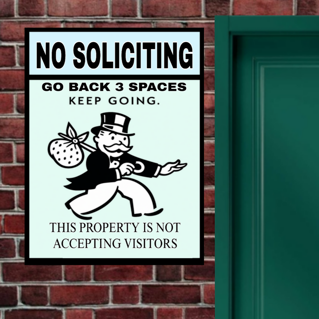 No Soliciting Sign – Laminated Go Back 3 Spaces Keep Going | Funny Front Door Sign | Home Entry Warning Decor 13x19in
