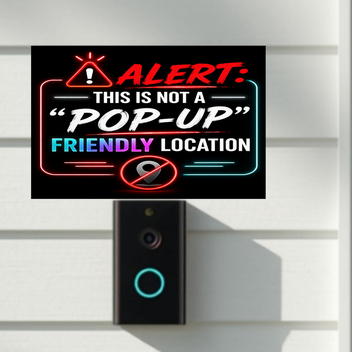 Alert Not A Pop Up Friendly Location Sign Funny No Soliciting Door Sign Modern Neon Style Decor 5x9in
