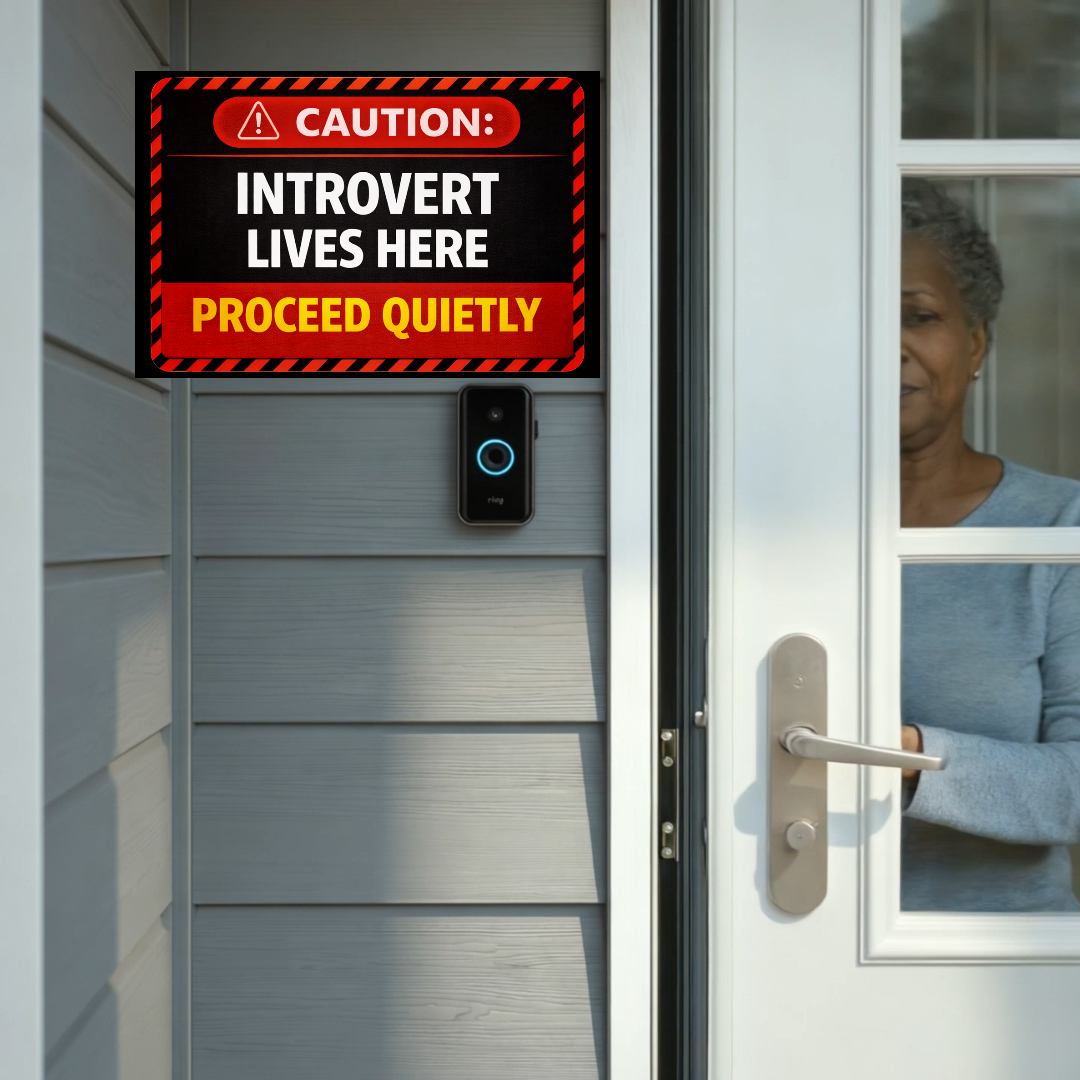 Caution Introvert Lives Here Proceed Quietly Funny Door Sign No Noise Home Decor 5x9in