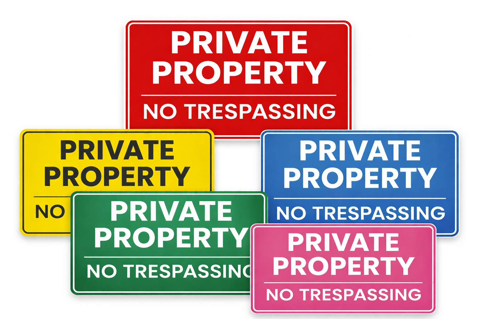 Private Property No Trespassing Signs – Multi-Color Set | Durable Outdoor Warning Signs (6x9