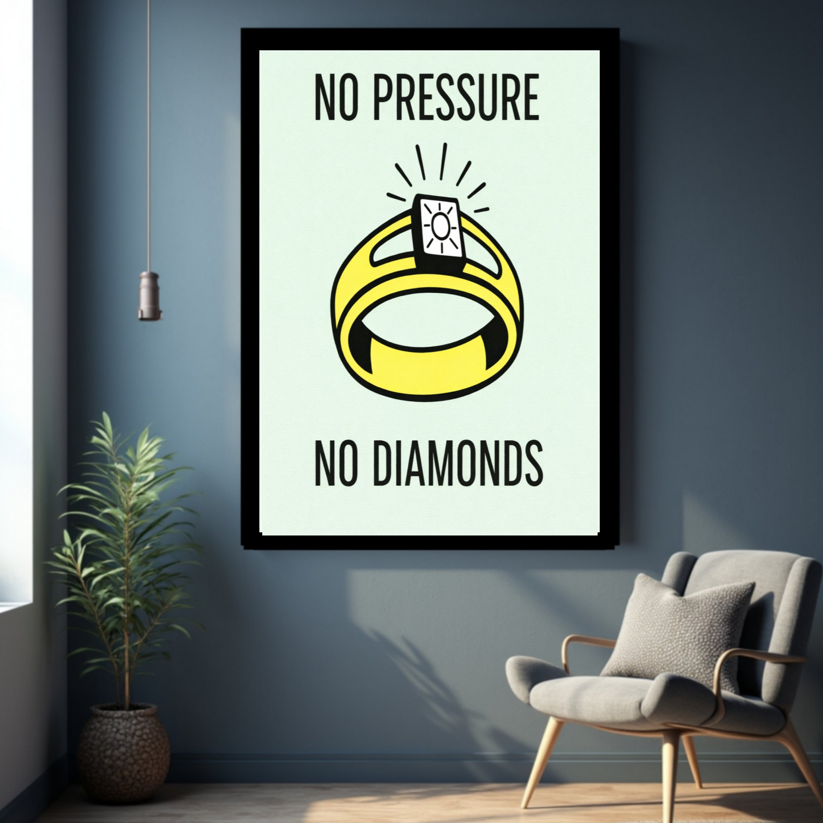 No Pressure No Diamonds Motivational Poster – Hard Work Success Wall Art 13x19in Laminated or Framed