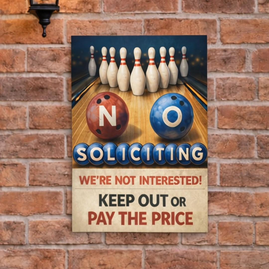 No Soliciting Bowling Sign Funny Door Sign Keep Out Or Pay The Price 13x19 Laminated Home Security Yard Sign Funny Warning Decor
