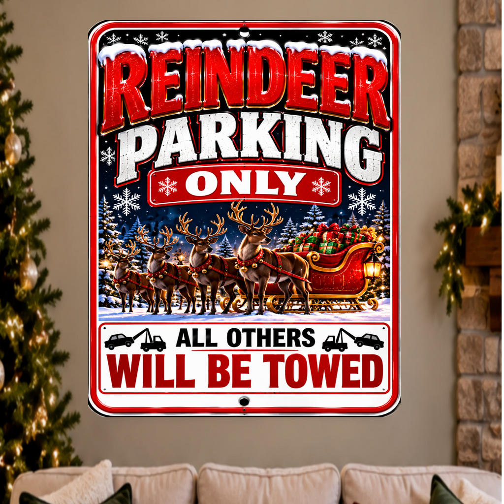 Reindeer Parking Only Sign, 13x19 Laminated Funny Christmas Holiday Parking Decor