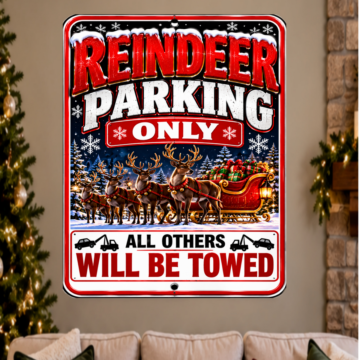 Reindeer Parking Only Sign, 13x19 Laminated Funny Christmas Holiday Parking Decor