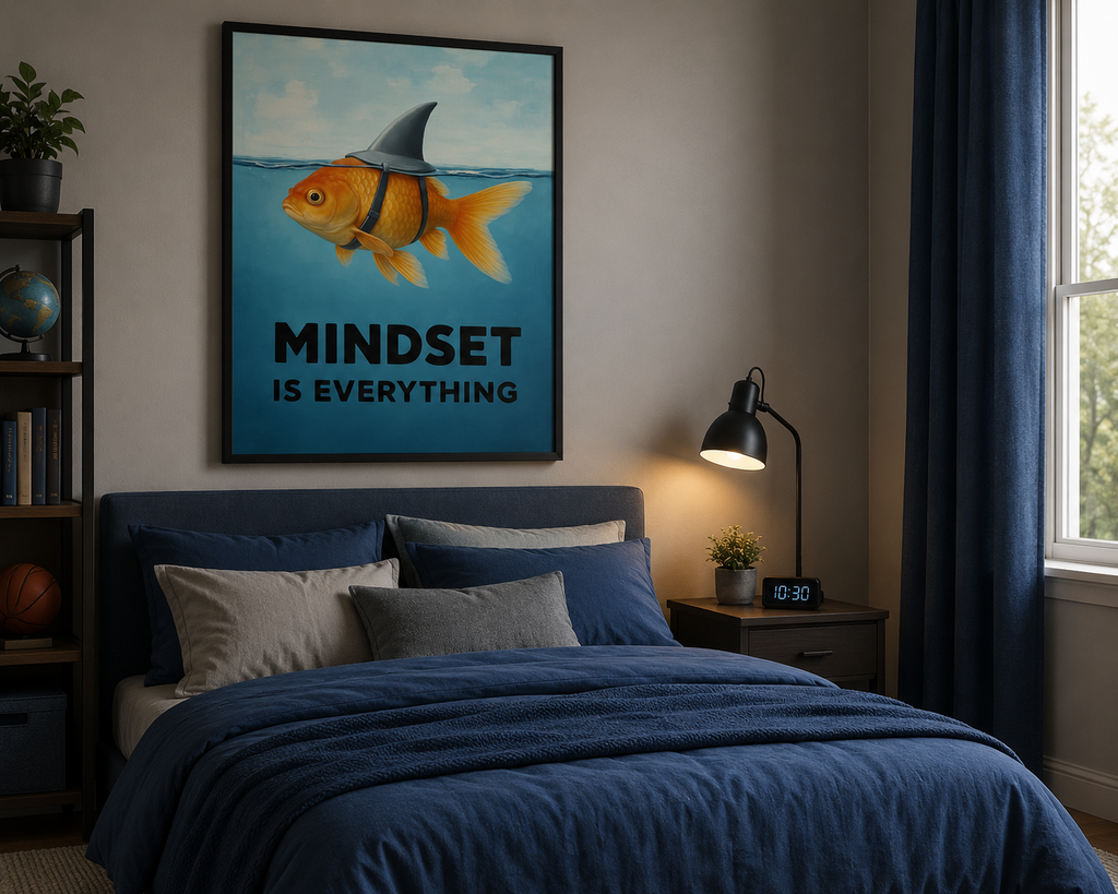Mindset Is Everything Fish Wall Art – Motivational Laminated Print 13x19 – Inspirational Ocean Decor