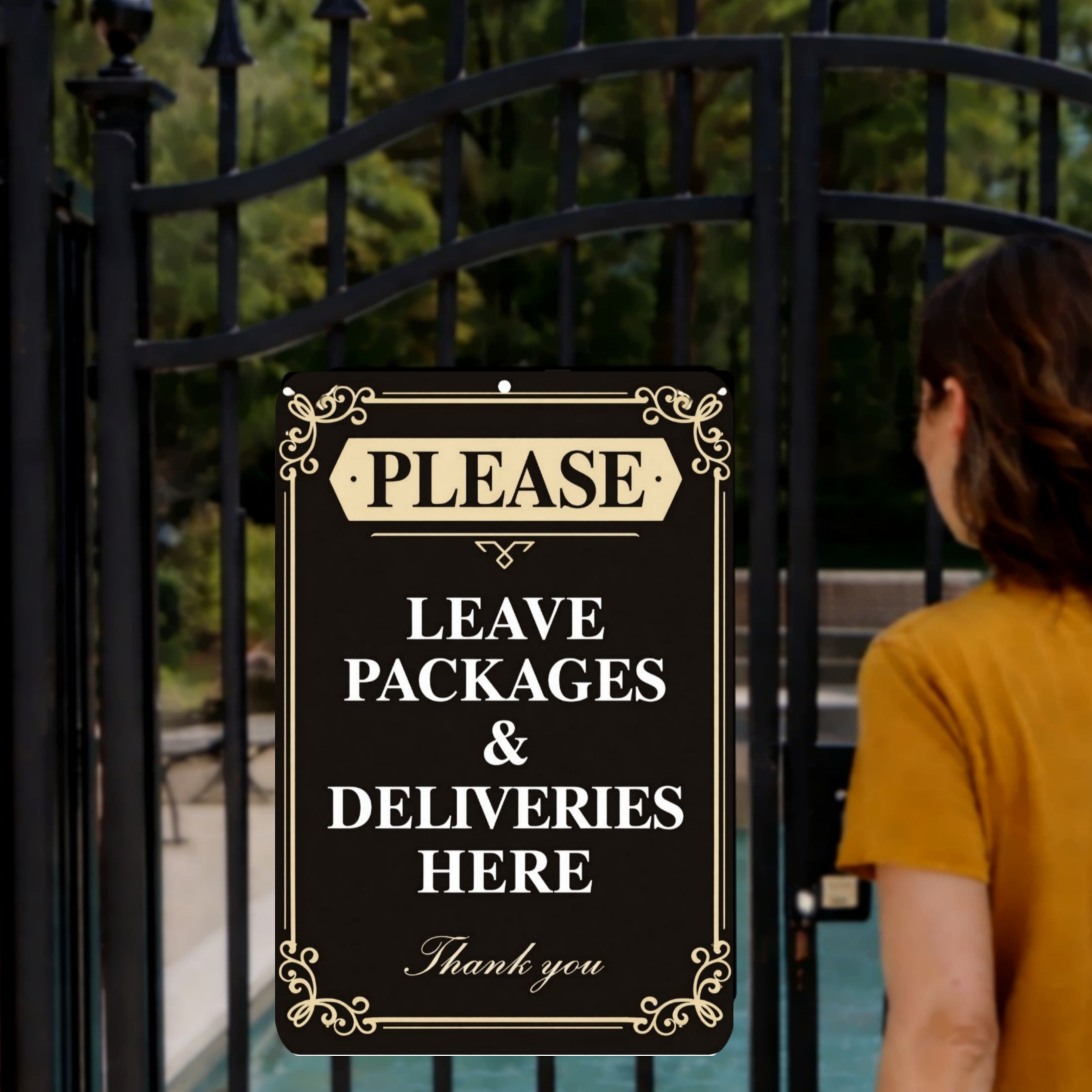 Please Leave Packages Here Sign – Elegant Delivery Sign for Front Door, Package Drop Off Sign, Laminated Outdoor Door Sign 13x19