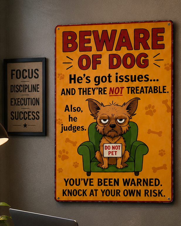Beware of Dog Sign 13x19 Laminated Print | Funny Dog Warning Sign