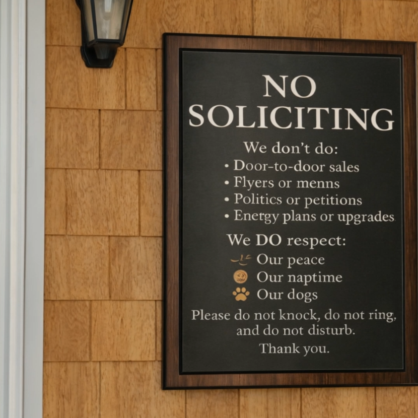 Elegant No Soliciting Sign – Respect Our Peace Door Sign  Modern Minimalist Home Entry Decor (13x19 & 8x9)