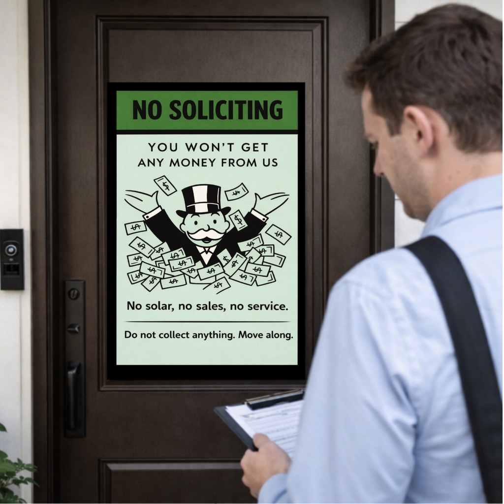 No Soliciting Funny Money Sign We Don’t Want To Buy Move Along Sign 13x19 Laminated Door Sign Home Security Decor