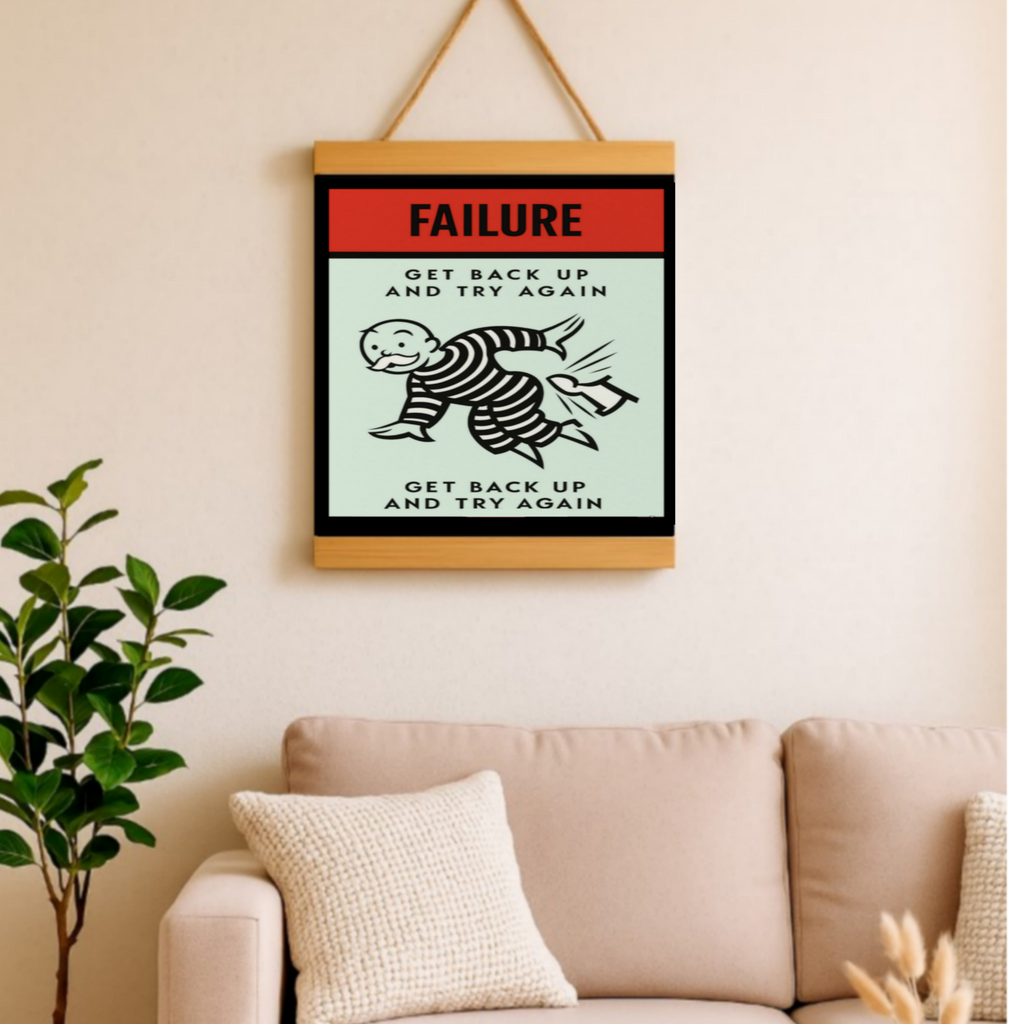 Failure Motivational Poster – Get Back Up and Try Again | Growth Mindset Wall Art 13x19in