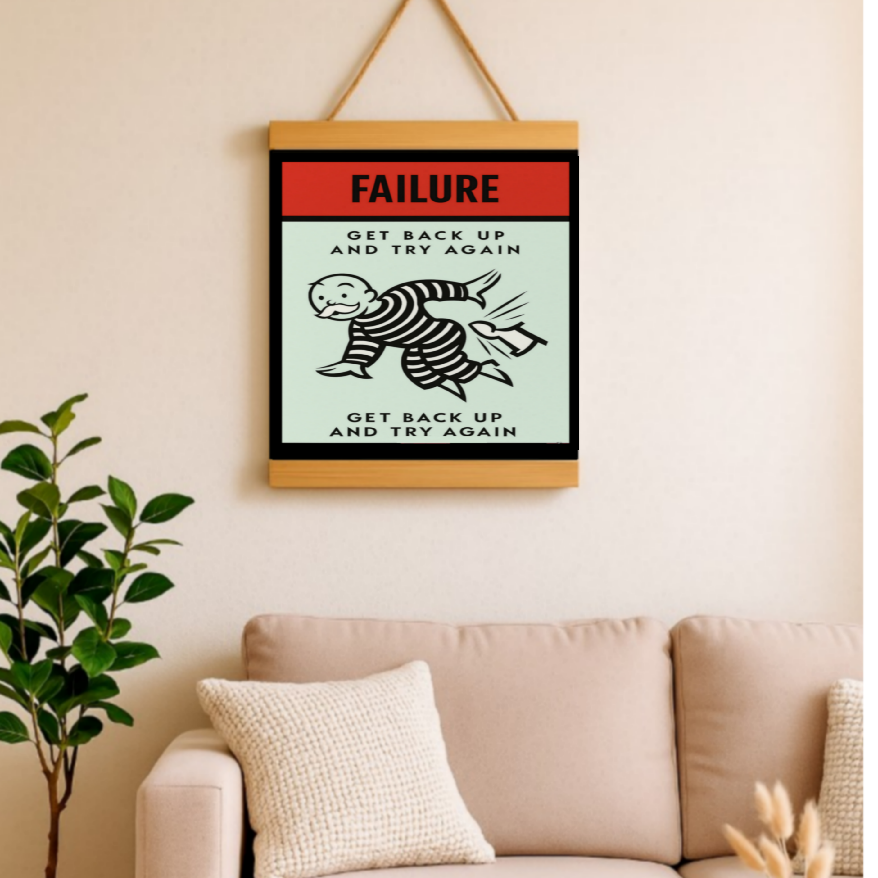 Failure Motivational Poster – Get Back Up and Try Again | Growth Mindset Wall Art 13x19in