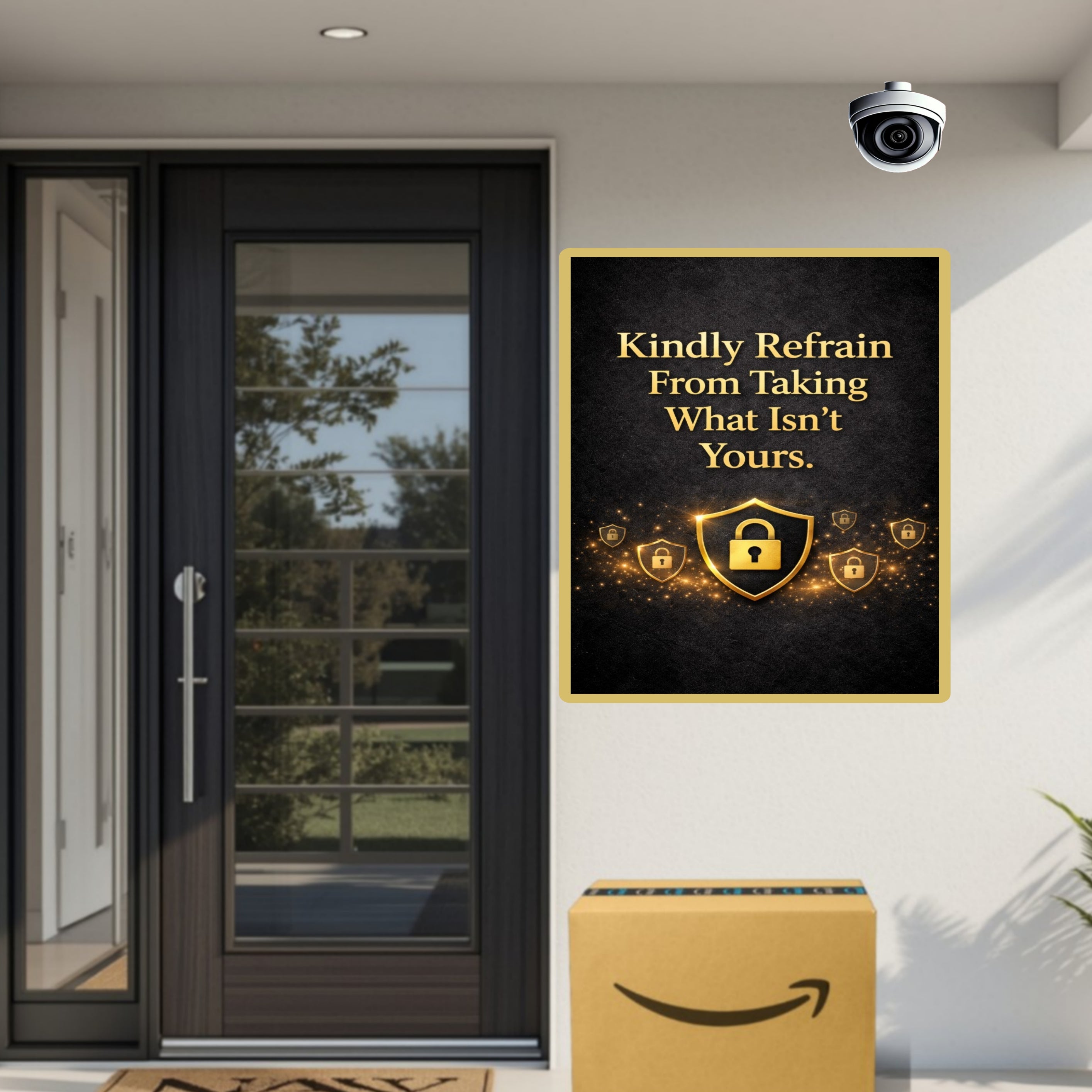 Luxury Security Sign 13x19 Laminated Gold Warning Sign Kindly Refrain From Taking What Isn’t Yours Porch Protection Sign