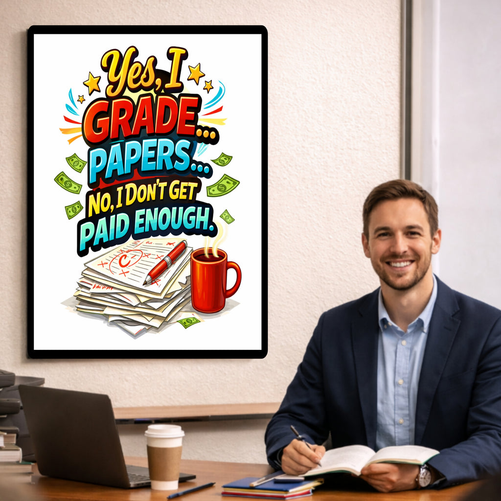 Funny Teacher Sign Grading Papers Humor Classroom Decor 13x19 Laminated Teacher Life Poster School Wall Art