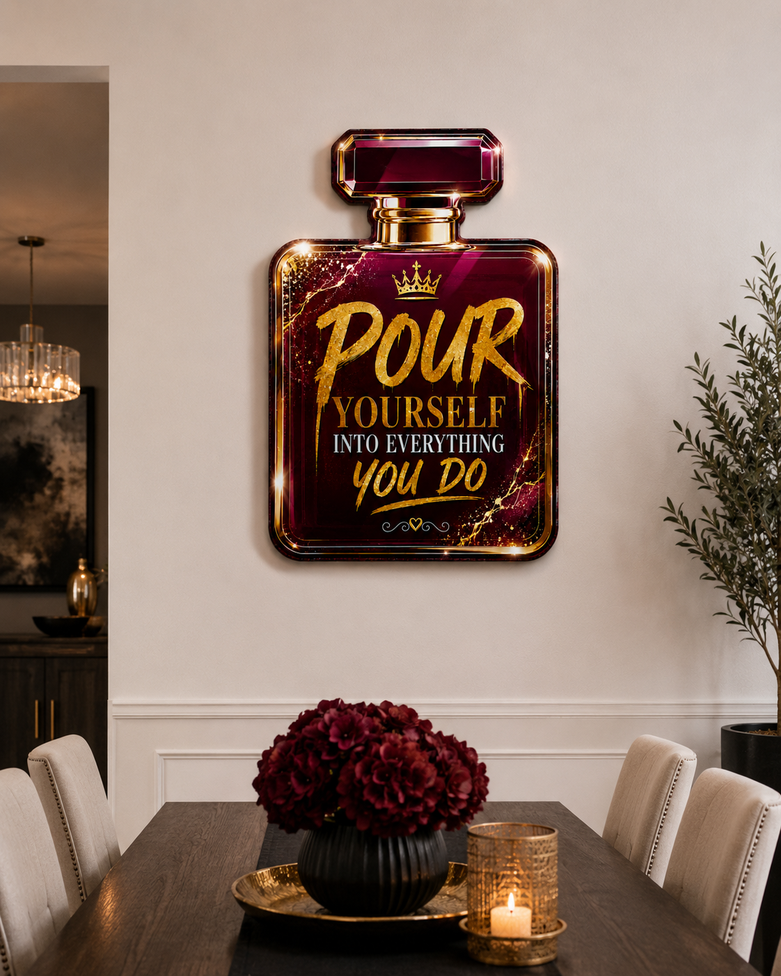 Pour Yourself Into Everything You Do Wooden Wall Art | Motivational Perfume Bottle Sign