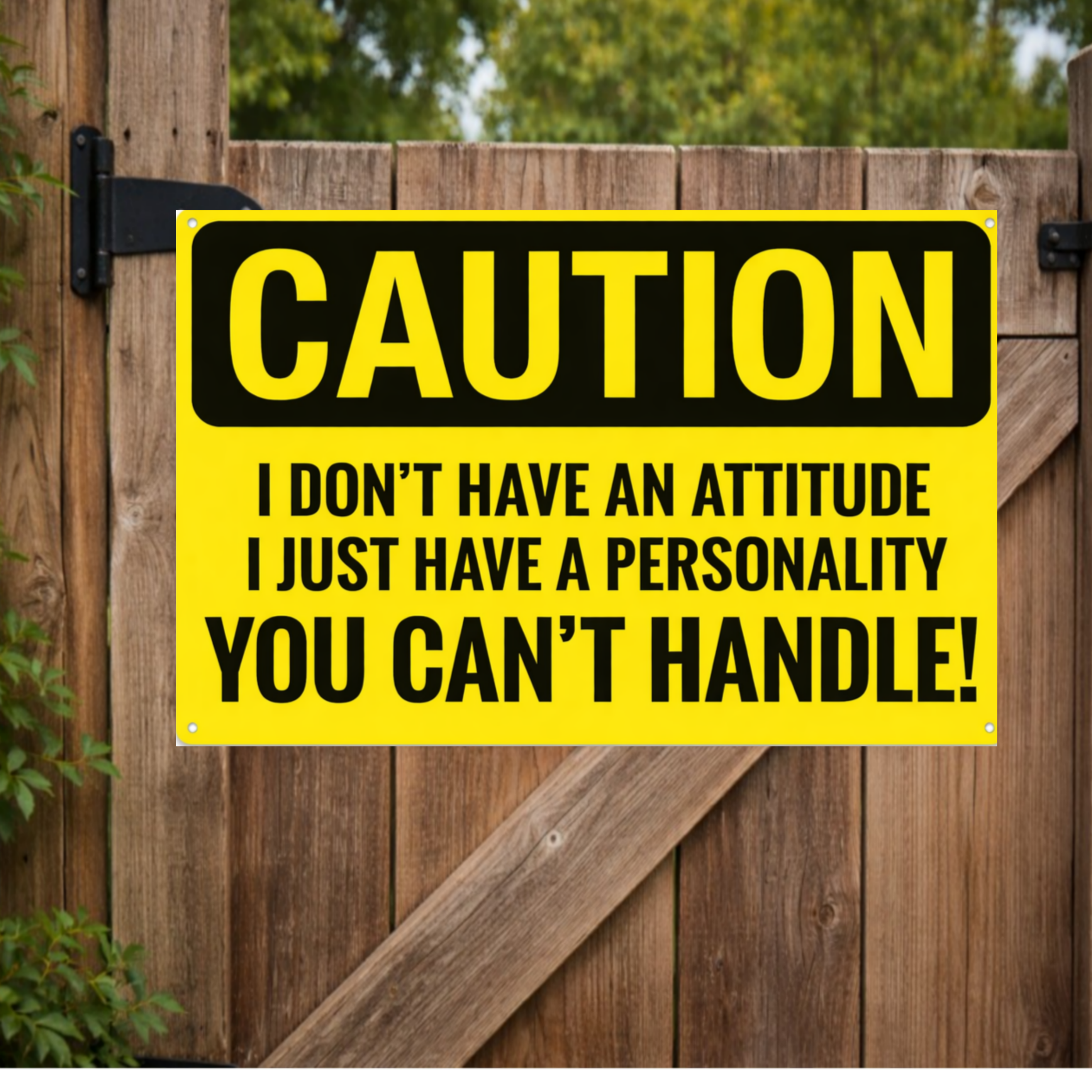 Funny Caution Sign – “I Don’t Have an Attitude, I Have a Personality You Can’t Handle” | Bold Humor Wall Art (13x19)