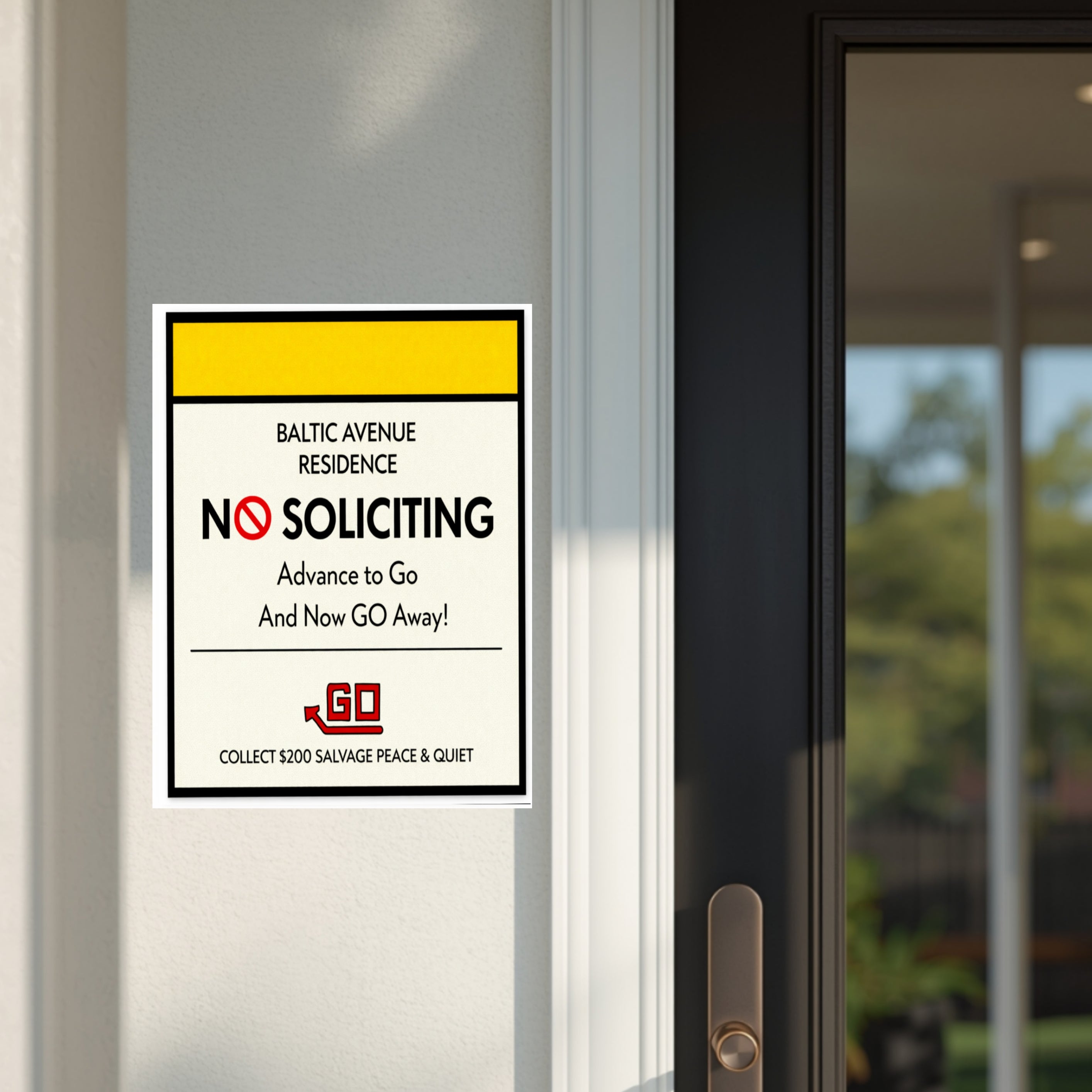 Baltic Avenue No Soliciting Sign – Funny Monopoly Inspired Door Sign | “Advance to Go… Now Go Away” | 6x9 or 4x9