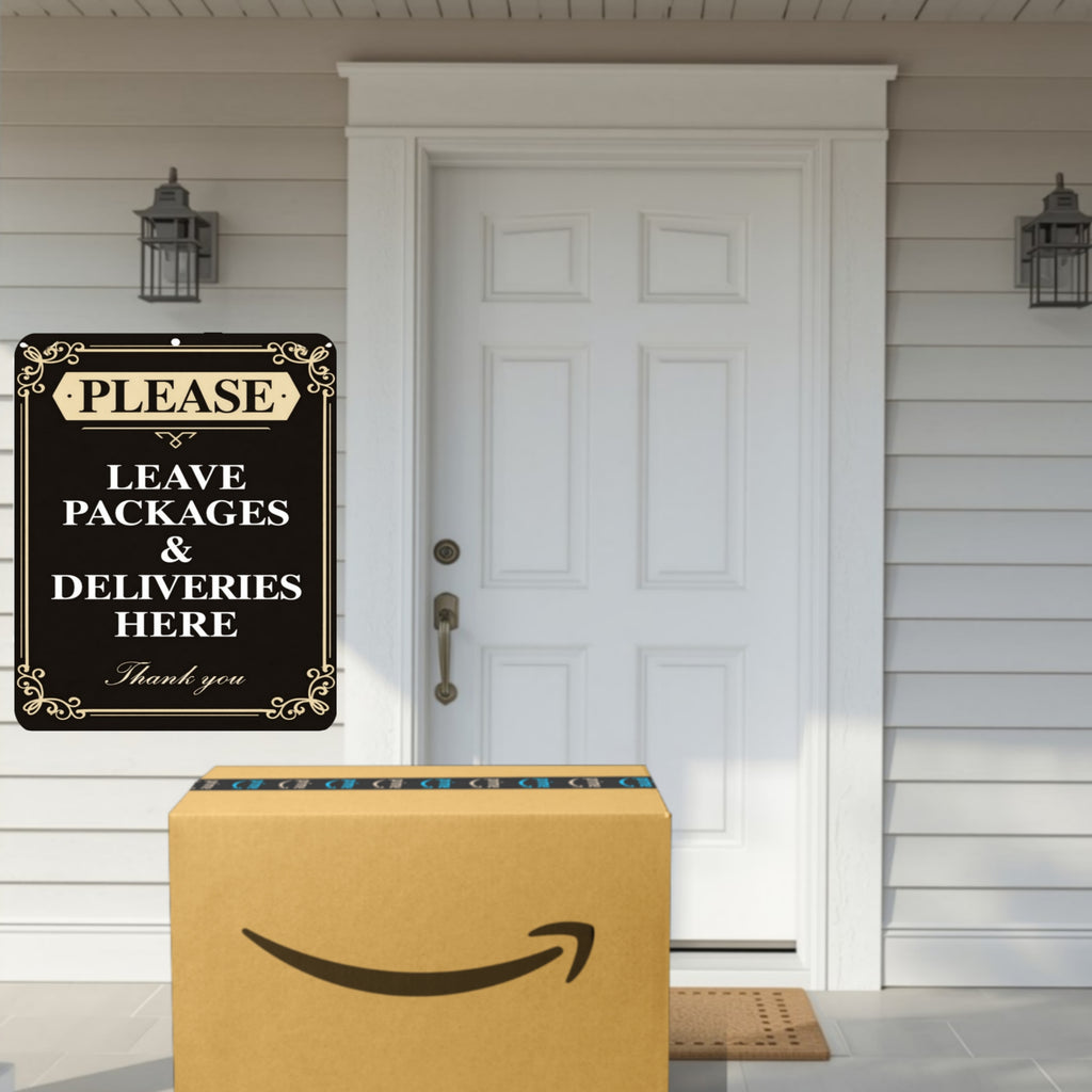 Please Leave Packages Here Sign – Elegant Delivery Sign for Front Door, Package Drop Off Sign, Laminated Outdoor Door Sign 13x19
