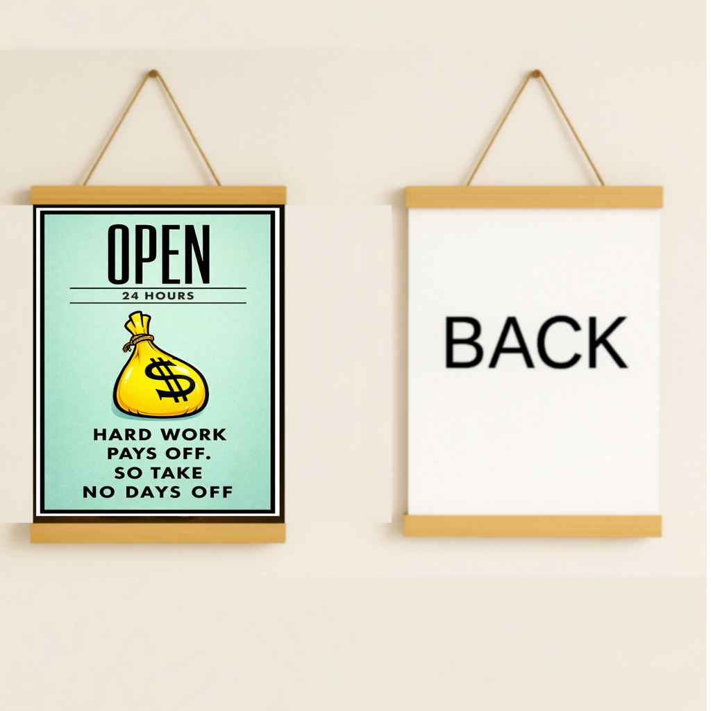 Open 24 Hours Hustle Sign – Hard Work Pays Off Wall Art – 13x19 Laminated Motivational Poster