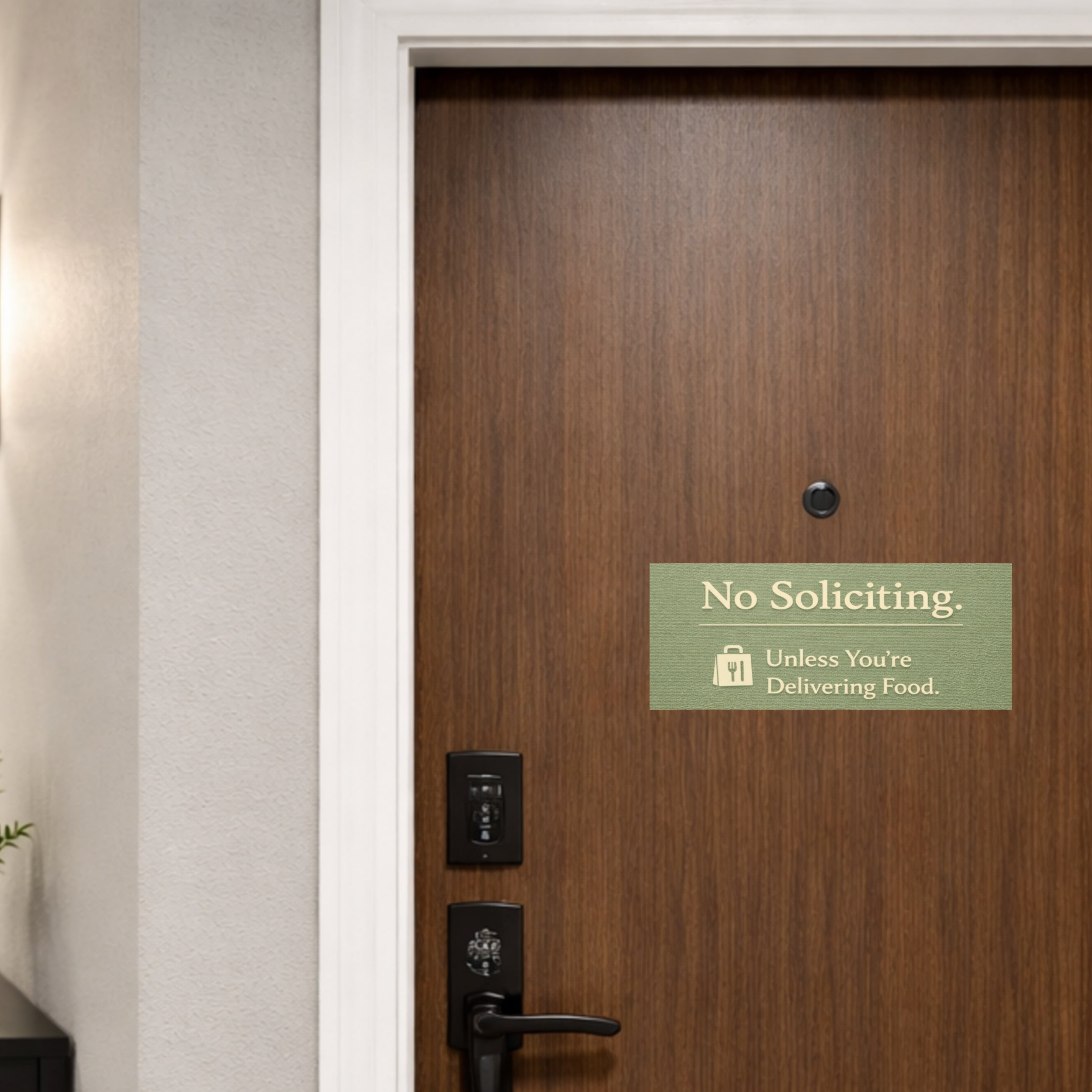 NO SOLICITING UNLESS YOU'RE DELIVERING FOOD, LAMINATED, ALUMINUM BACKING 4X6