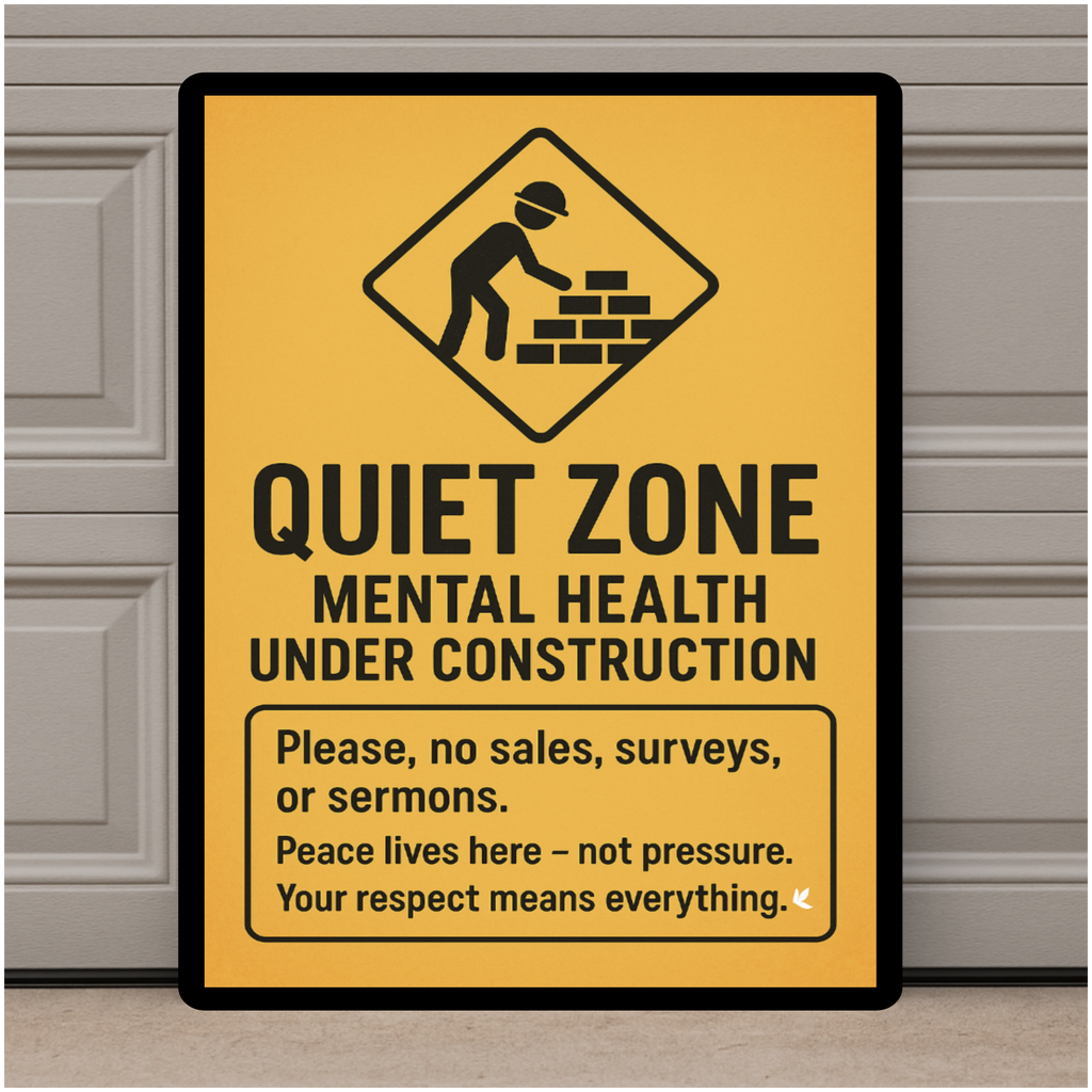 Quiet Zone Mental Health Under Construction Sign – Funny No Soliciting Door Sign | Peaceful Home Decor Laminated Print 13x19in