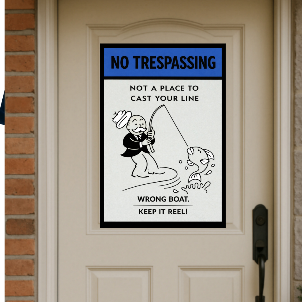 No Trespassing Fishing Sign Funny Keep It Reel Sign 13x19 Laminated Property Warning Sign Outdoor Home Security Decor