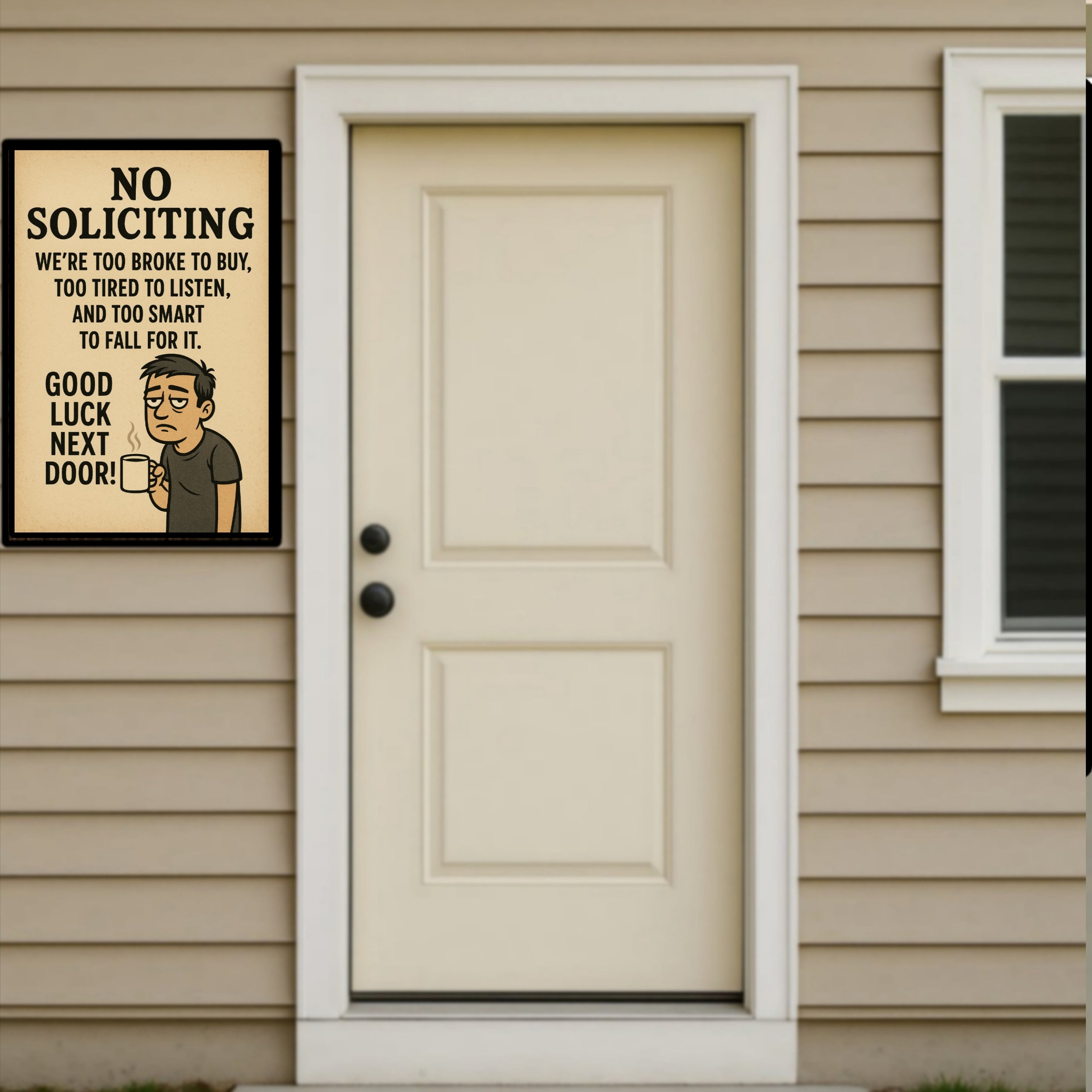 Funny No Soliciting Sign – We’re Too Broke To Buy – 13x19 Laminated Humorous Wall Art
