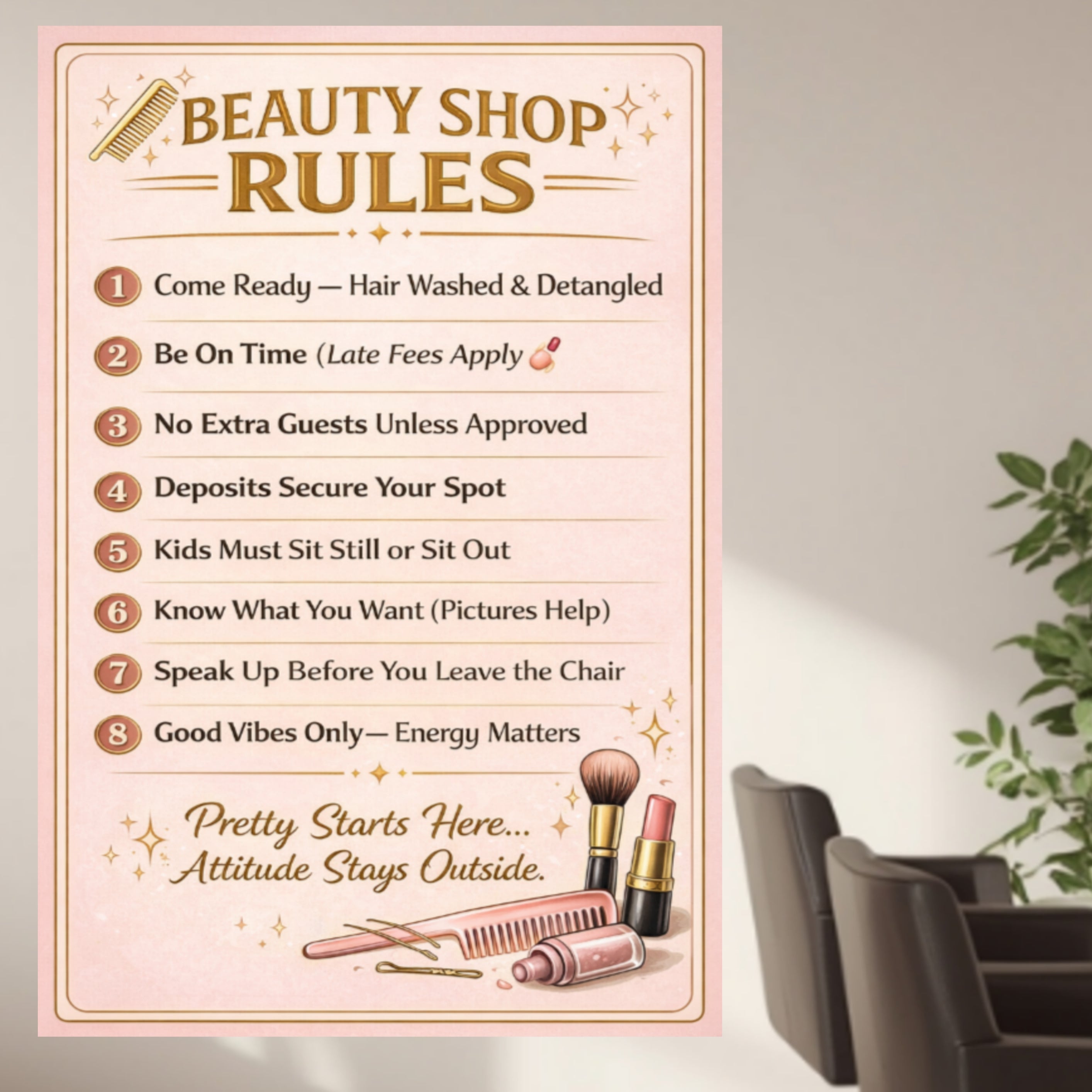 Beauty Shop Rules Sign Salon Policy Poster 13x19 Laminated Hair Salon Decor Professional Stylist Wall Art