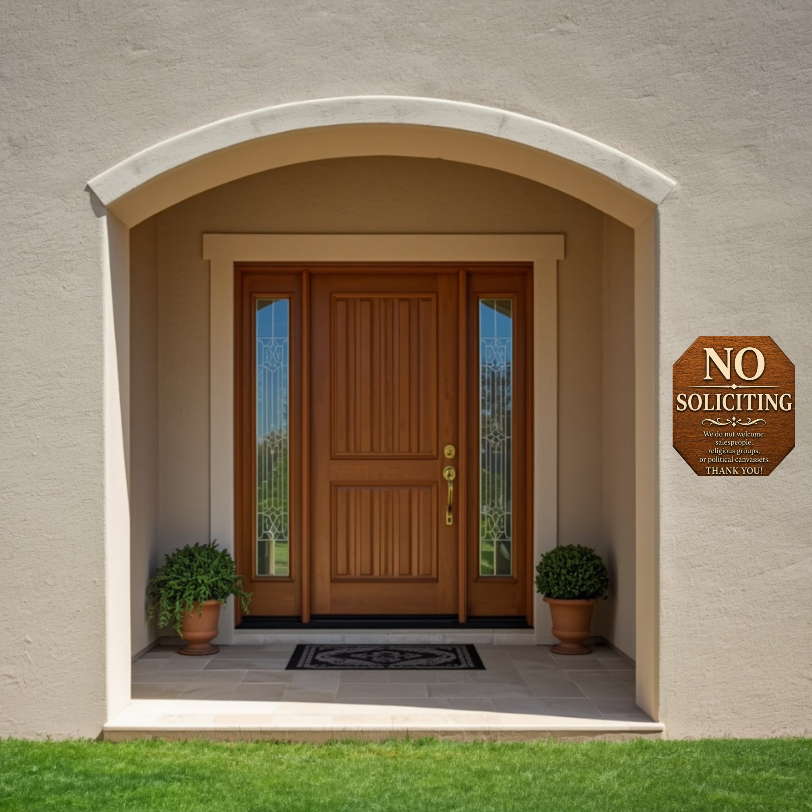 Real Wood No Soliciting Sign 12x12 Outdoor Wooden Door Sign Weather Sealed Front Porch Decor