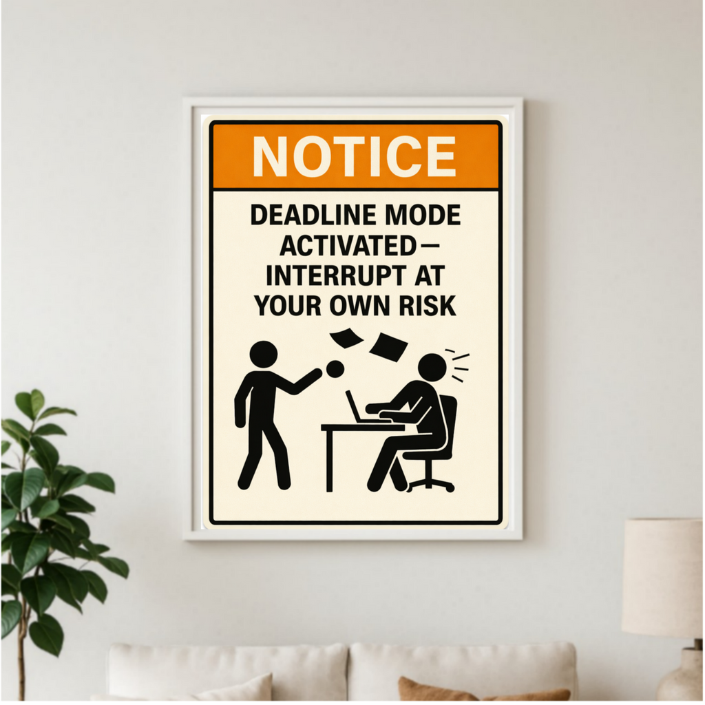 Deadline Mode Activated Funny Notice Sign 13x19 Laminated Print Office Humor Work Warning Sign Productivity Decor Gift