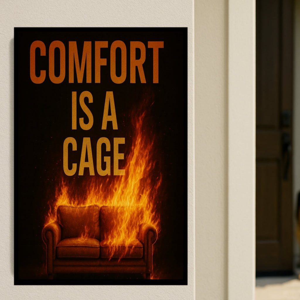 Comfort Is a Cage Motivational Wall Art – Discipline & Growth Mindset Sign | Office or Gym Decor