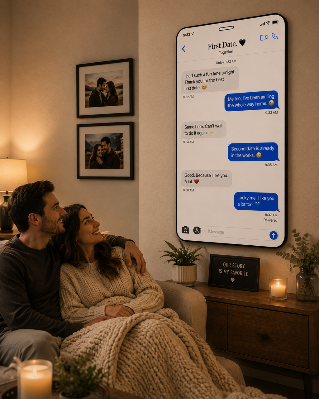 Personalized Text Message Wall Art | Custom Phone Conversation Sign | First Date Texts Gift | Personalized Couple Wall