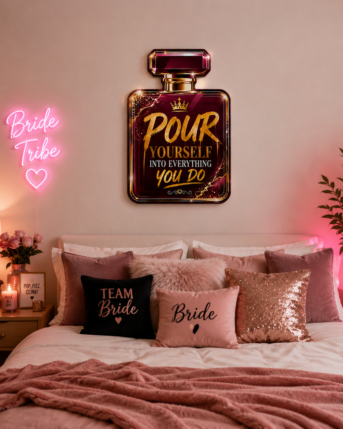 Pour Yourself Into Everything You Do Wooden Wall Art | Motivational Perfume Bottle Sign