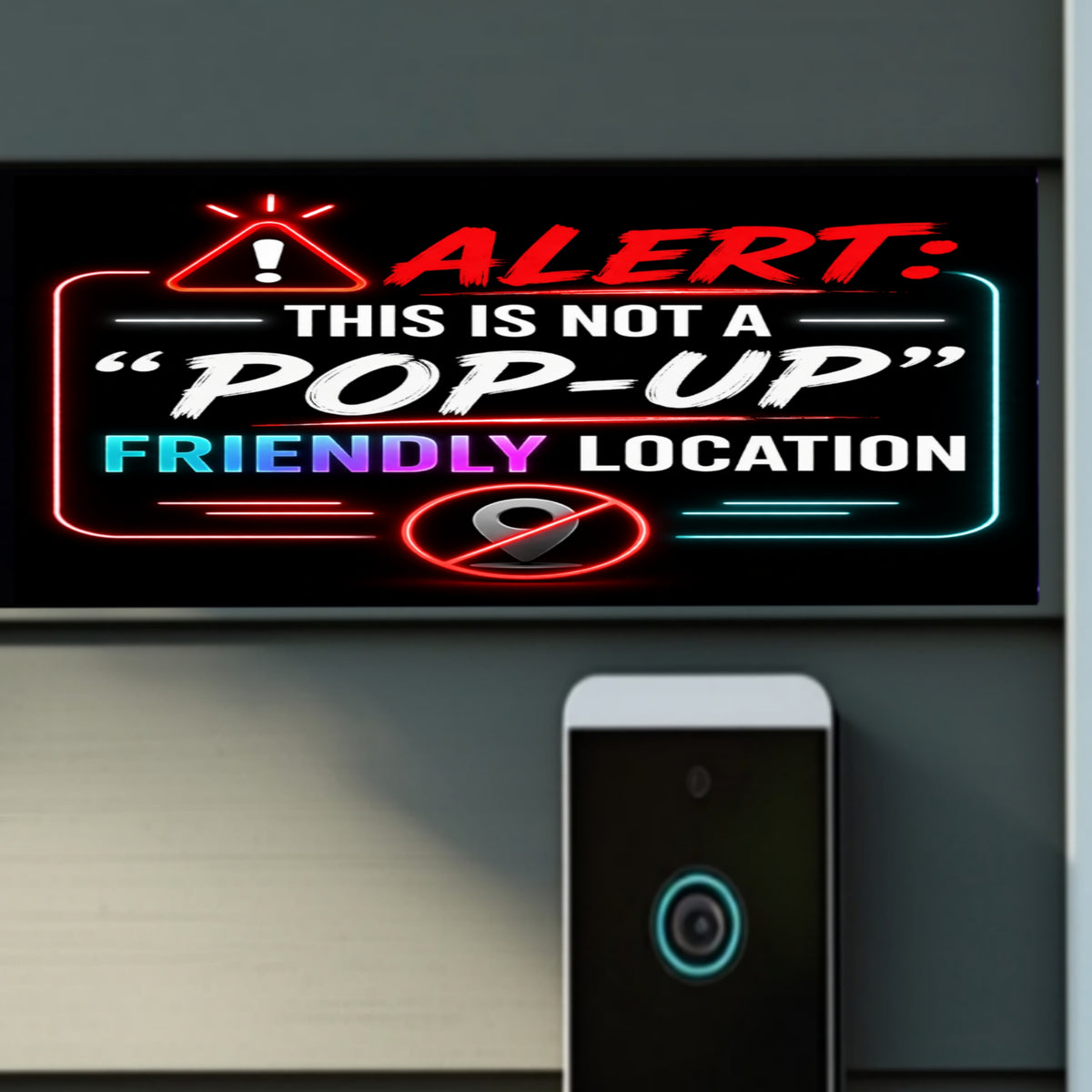 Alert Not A Pop Up Friendly Location Sign Funny No Soliciting Door Sign Modern Neon Style Decor 5x9in