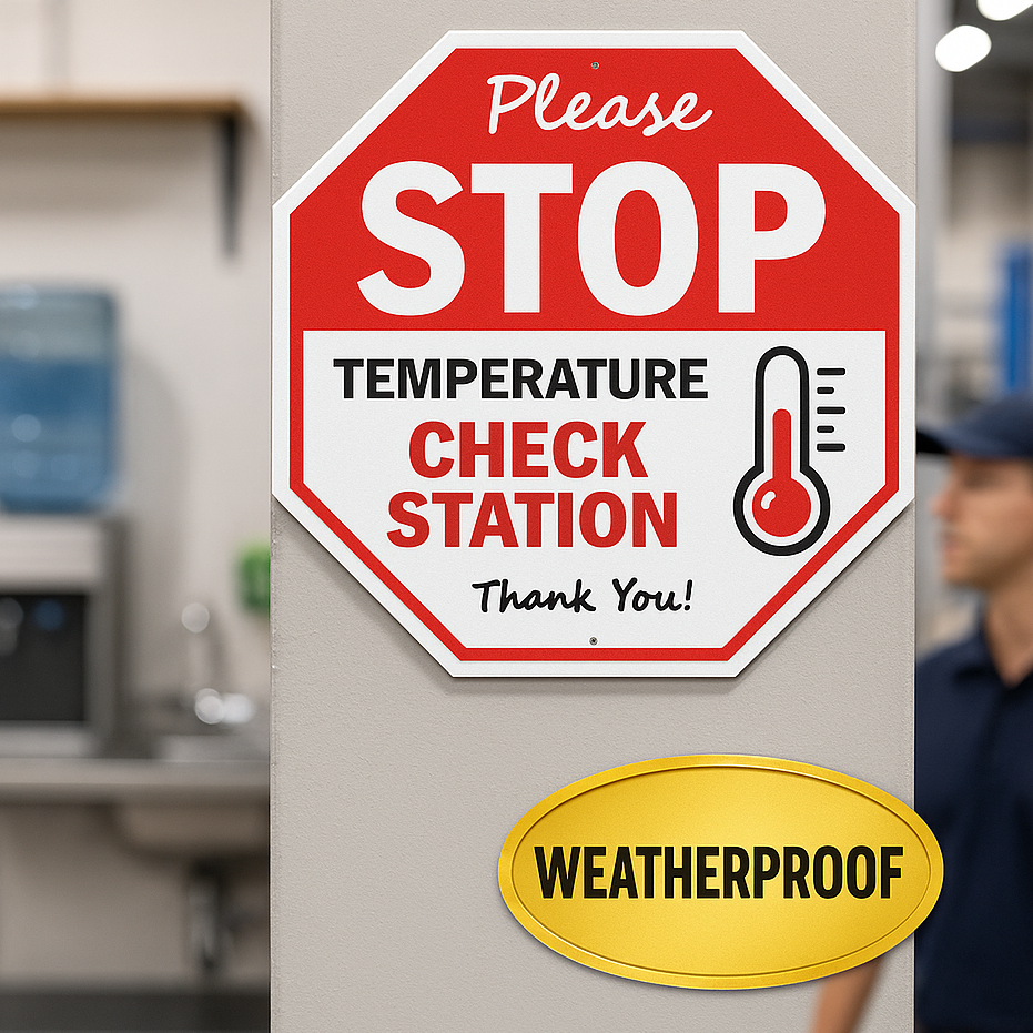 Please Stop Temperature Check Station Sign – Safety Screening Sign | Workplace or Business Entry Notice