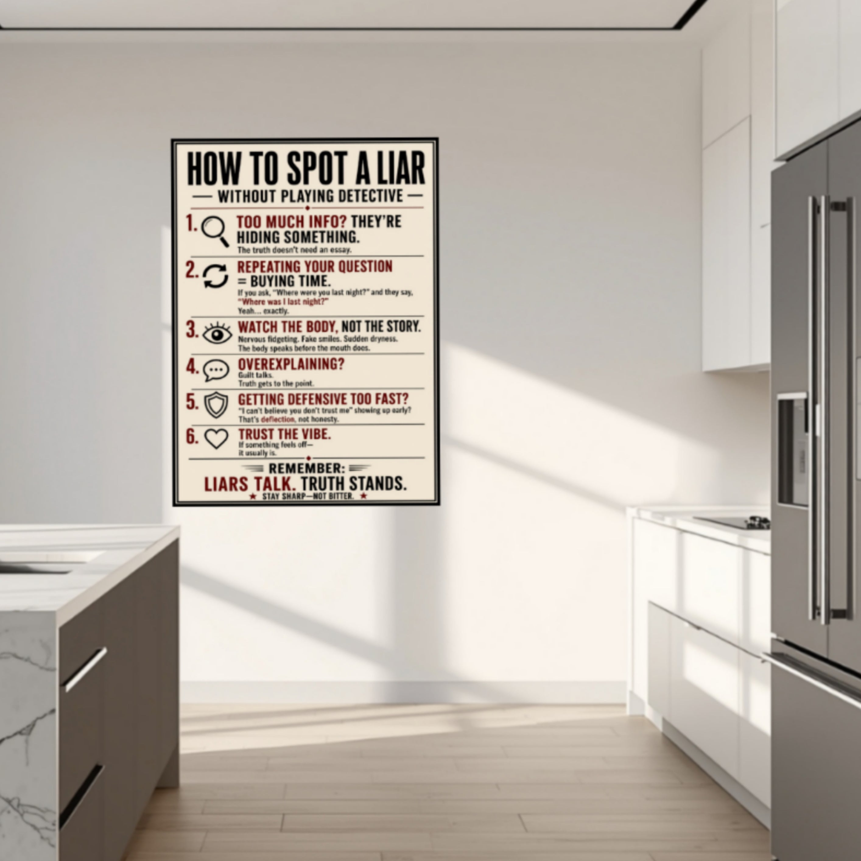 How To Spot A Liar Sign 13x19 Laminated Educational Poster Body Language Truth Detection Psychology Wall Art Mindset Sign