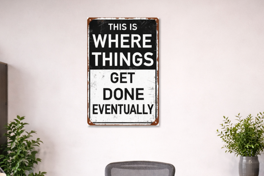 This Is Where Things Get Done Sign 13x19 – Motivational Wall Art, Hustle Mindset Sign, Office Garage Decor, Laminated Sign