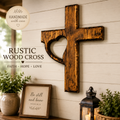 Handmade Wooden Cross Wall Decor with Heart Cutout | Rustic Christian Wall Art | Luxury Farmhouse Faith Decor 12x18