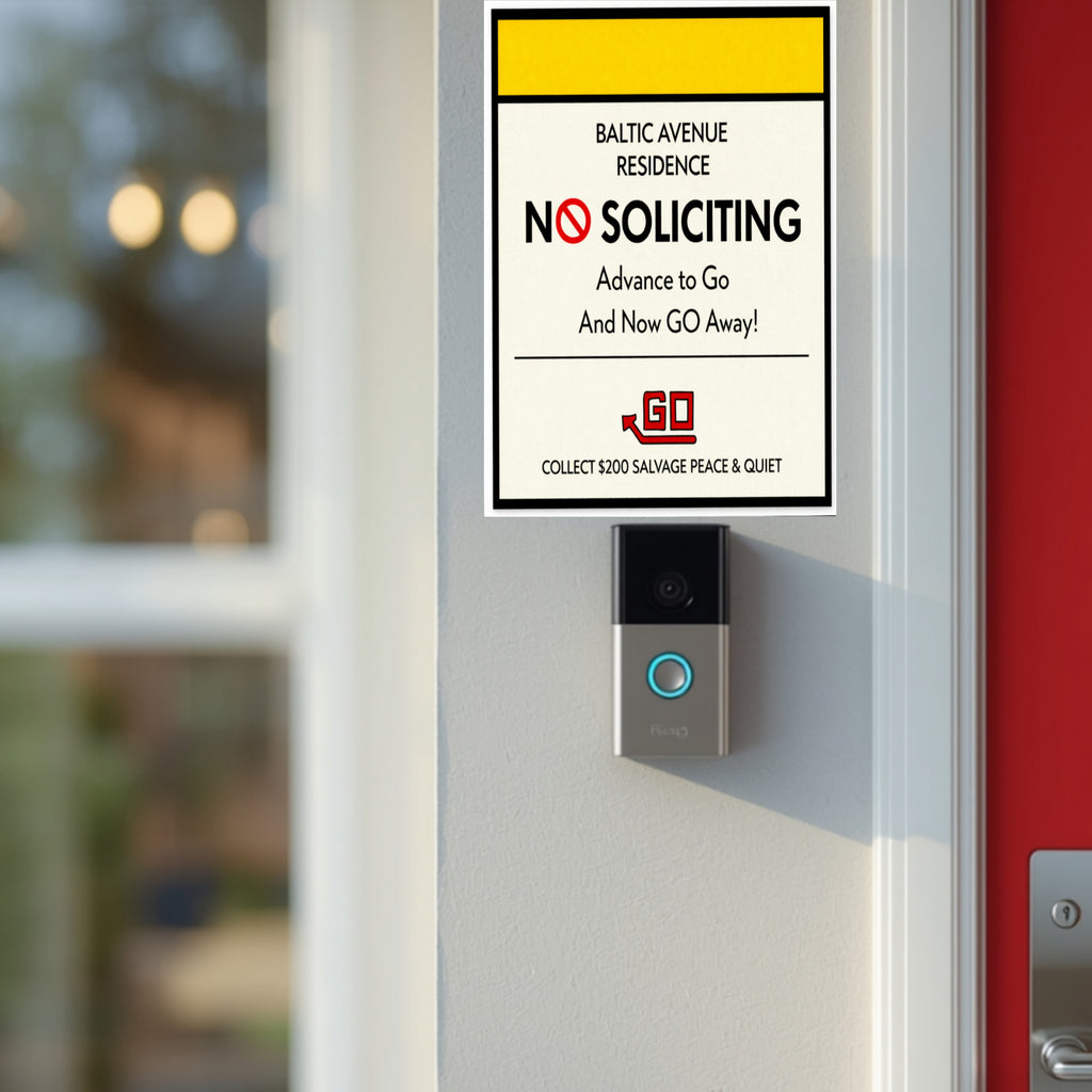 Baltic Avenue No Soliciting Sign – Funny Monopoly Inspired Door Sign | “Advance to Go… Now Go Away” | 6x9 or 4x9