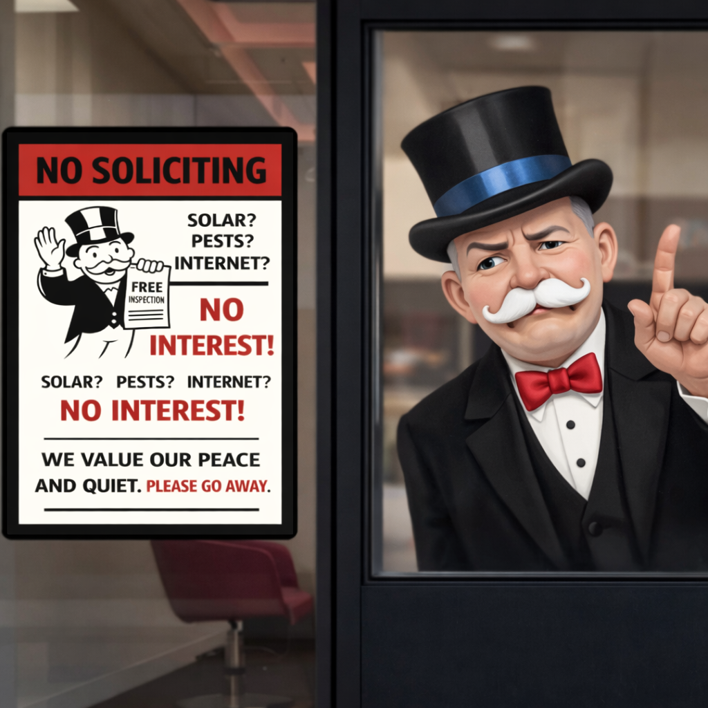 No Soliciting Sign No Interest We Value Our Peace And Quiet 13x19 Laminated Door Sign Funny No Salesmen Sign Home Decor