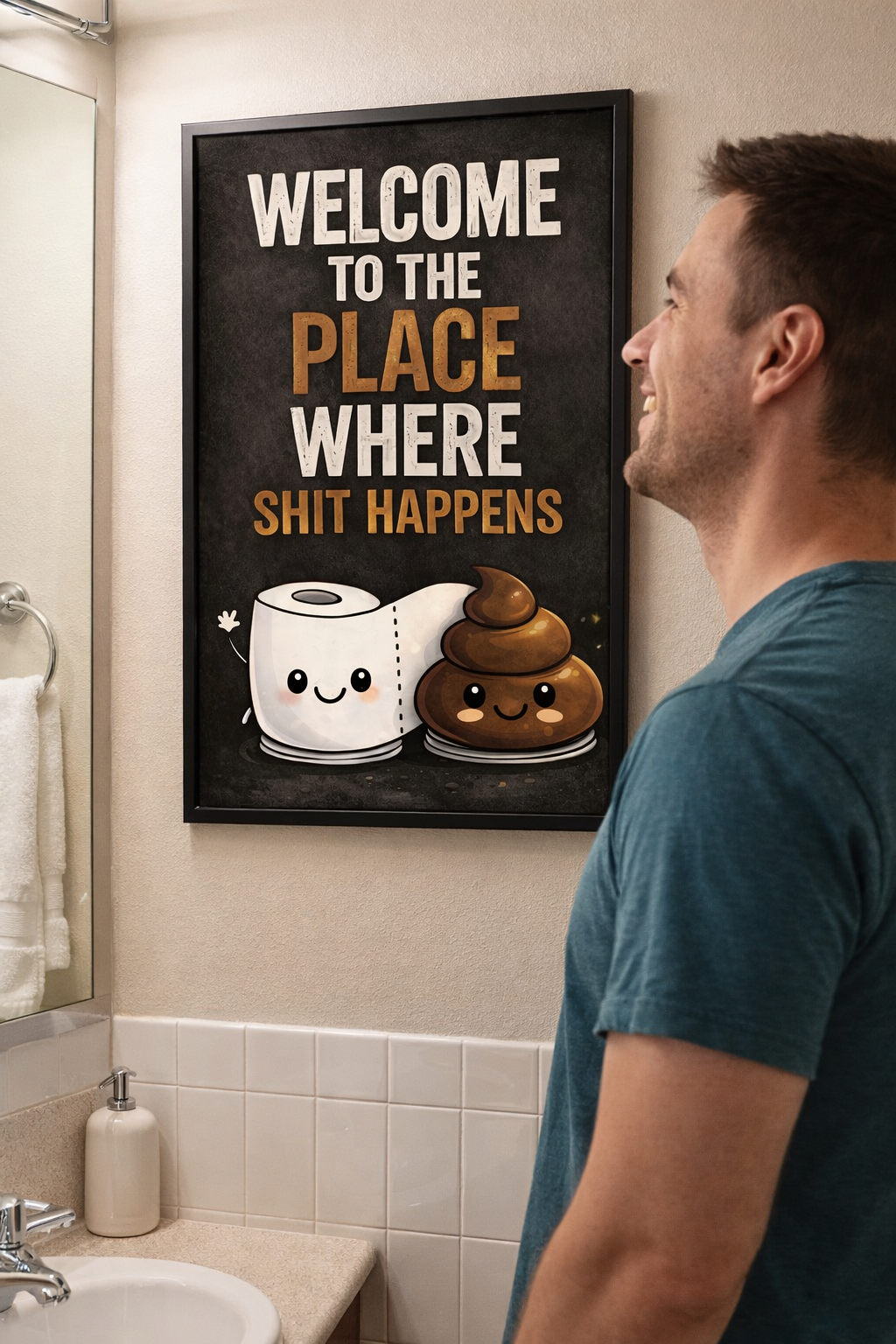 Funny Bathroom Sign Where Shit Happens Humor Wall Art 13x19 Laminated Bathroom Decor Toilet Humor Sign